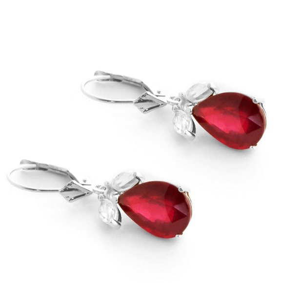 14K. GOLD LEVERBACK EARRING w RUBIES & WHITE TOPAZ - Picture 5 of 8